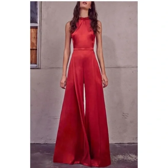 Alexis Red Sanaya Tie-Back Satin Jumpsuit